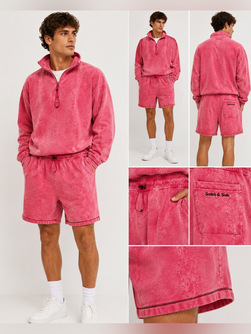 Scotch & Soda Amsterdam Pink Mineral Wash Terry Sweat Shorts Men’s L Acid Wash